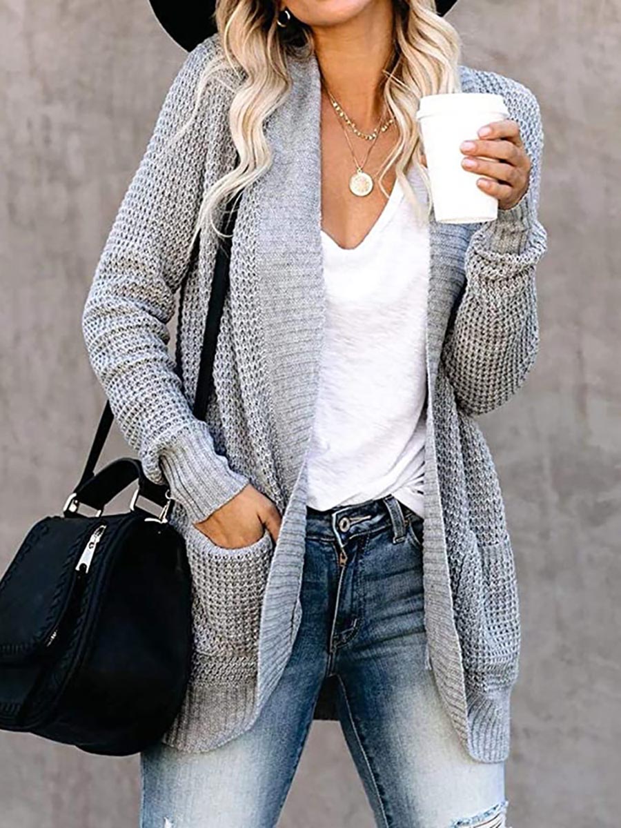 Stunncal Solid Color Long Sleeve Knitted Cardigan£¨5 colors£©