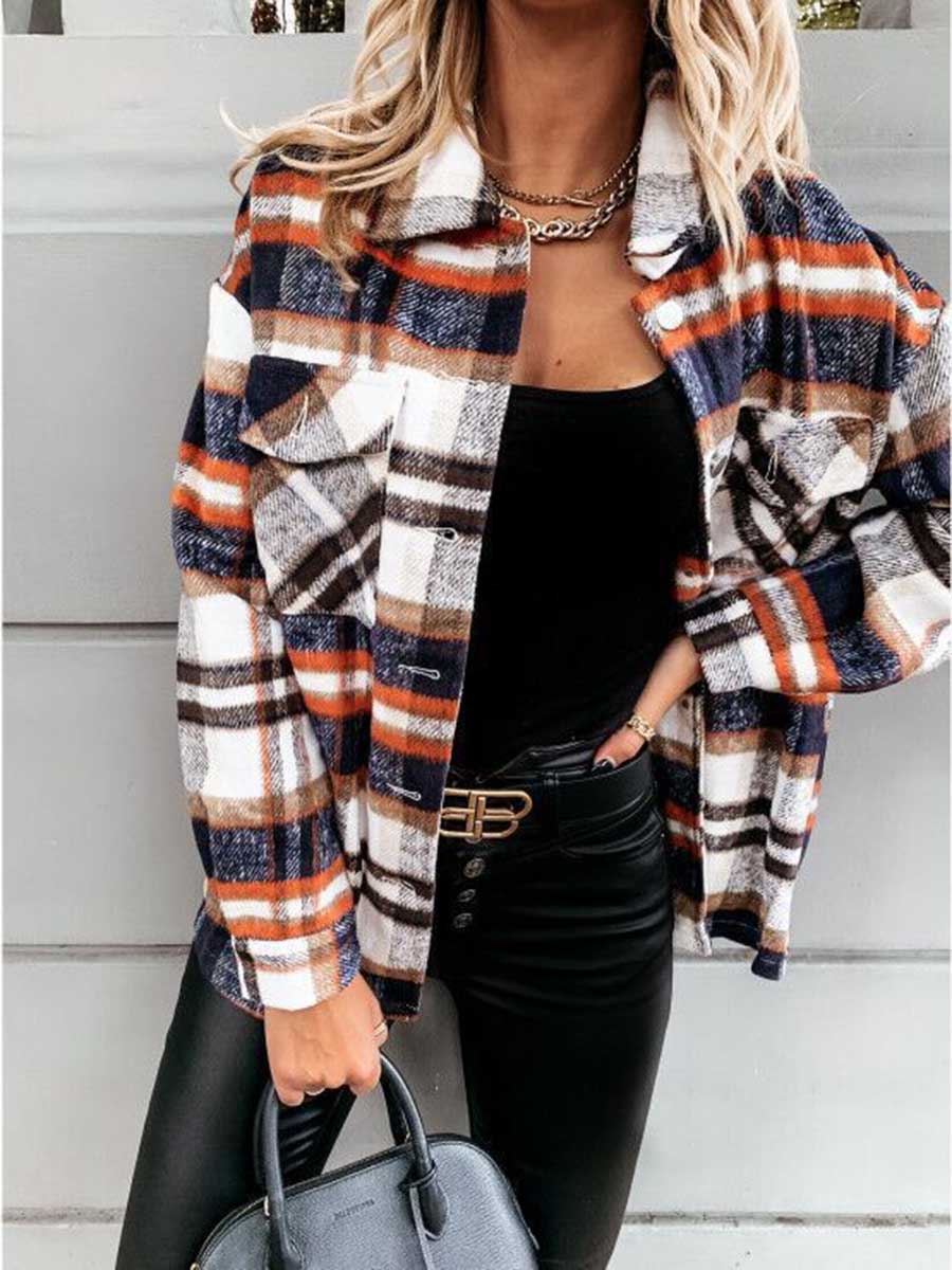 Stunncal  Pumpkin Patches Plaid Jacket(warm)