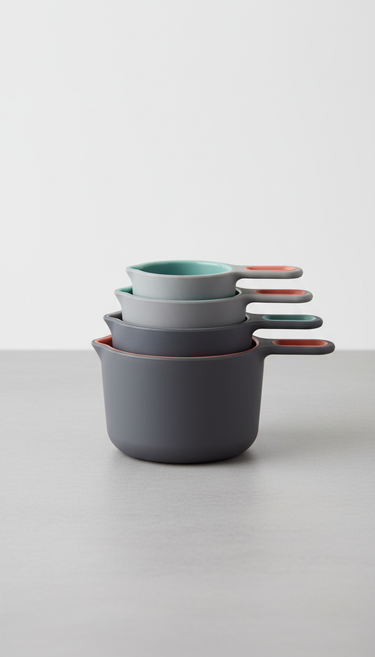 Graphite stackable measuring cups set with magnetic nesting