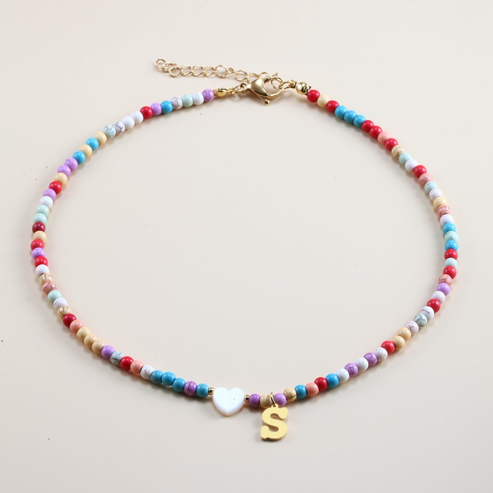 🌈Colorful Beads Initial Choker '18k Gold Plated'💗