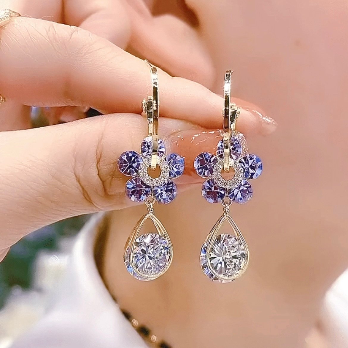 💖 Fashion Flower Crystal Earrings