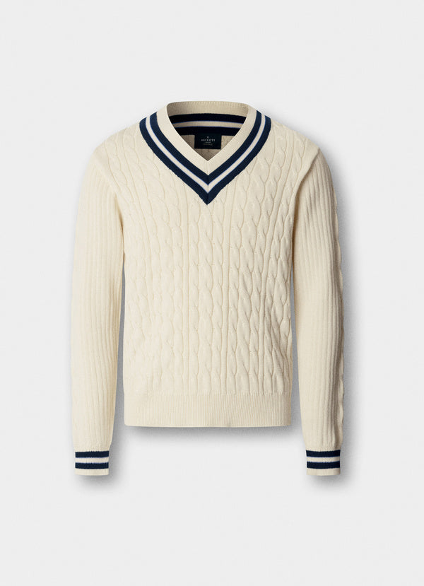 Cricket Cable Knit V-Neck Jumper