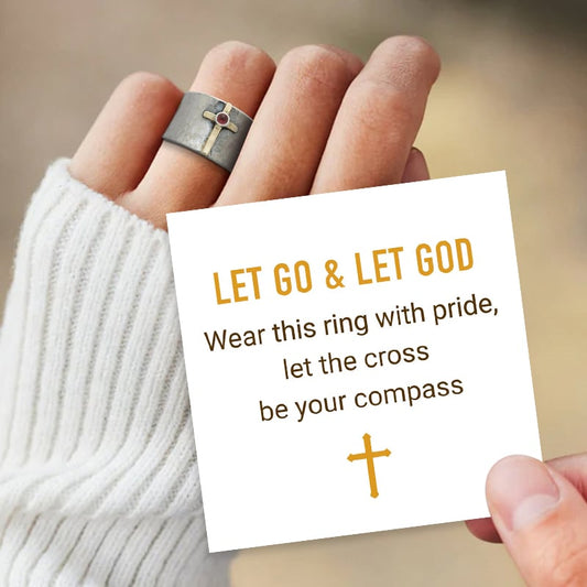Garnet Golden Cross Ring  ''LET GO & LET GOD''🥰