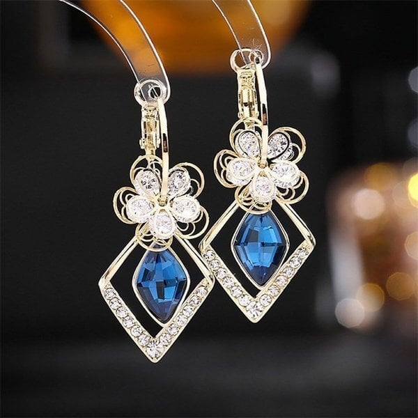 💖 Best Gift🌹Flower Zircon Rhombic Sapphire Drop Earrings