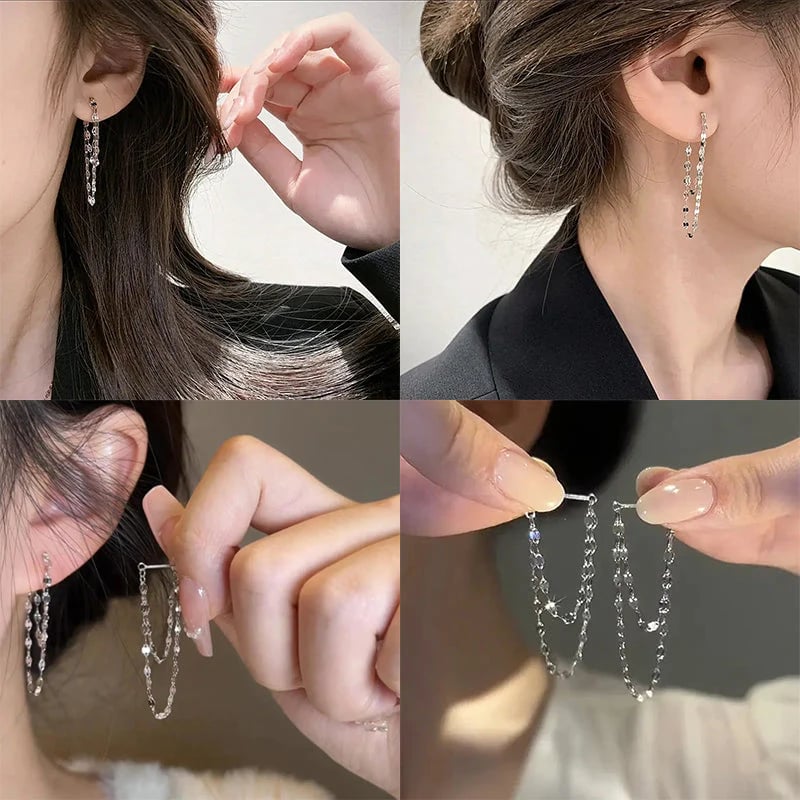 Tassel earrings with sequin chain
