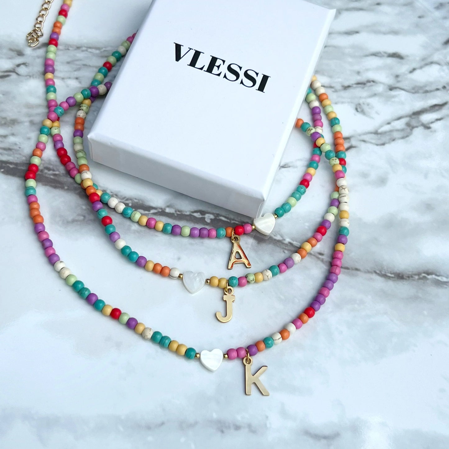 🌈Colorful Beads Initial Choker '18k Gold Plated'💗