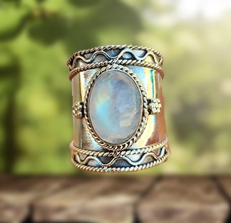 🎁Bohemian Moonstone Wide Band Ring