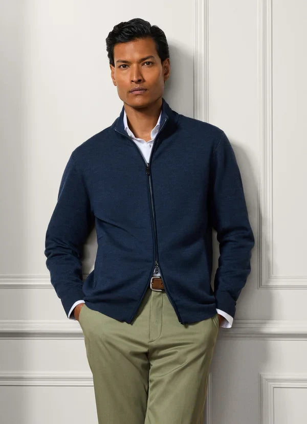Merino Wool Interlock Full Zip Cardigan