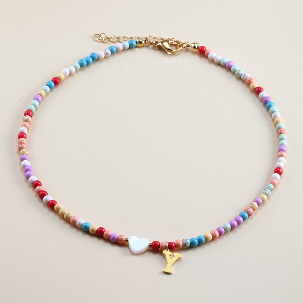 🌈Colorful Beads Initial Choker '18k Gold Plated'💗