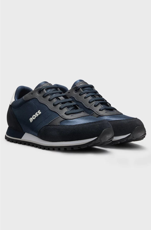 RUNNING-INSPIRED TRAINERS WITH FAUX-LEATHER TRIMS