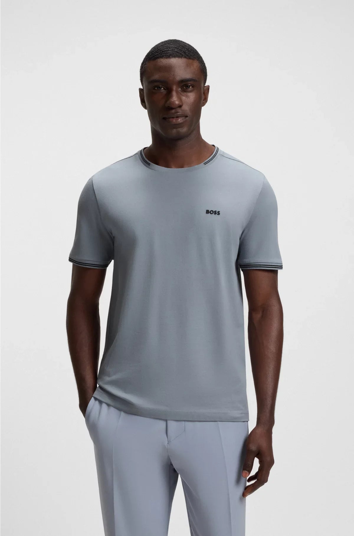 STRETCH-COTTON T-SHIRT WITH STRIPES AND LOGO