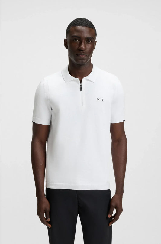 ZIP-NECK KNIT POLO SWEATER IN COTTON