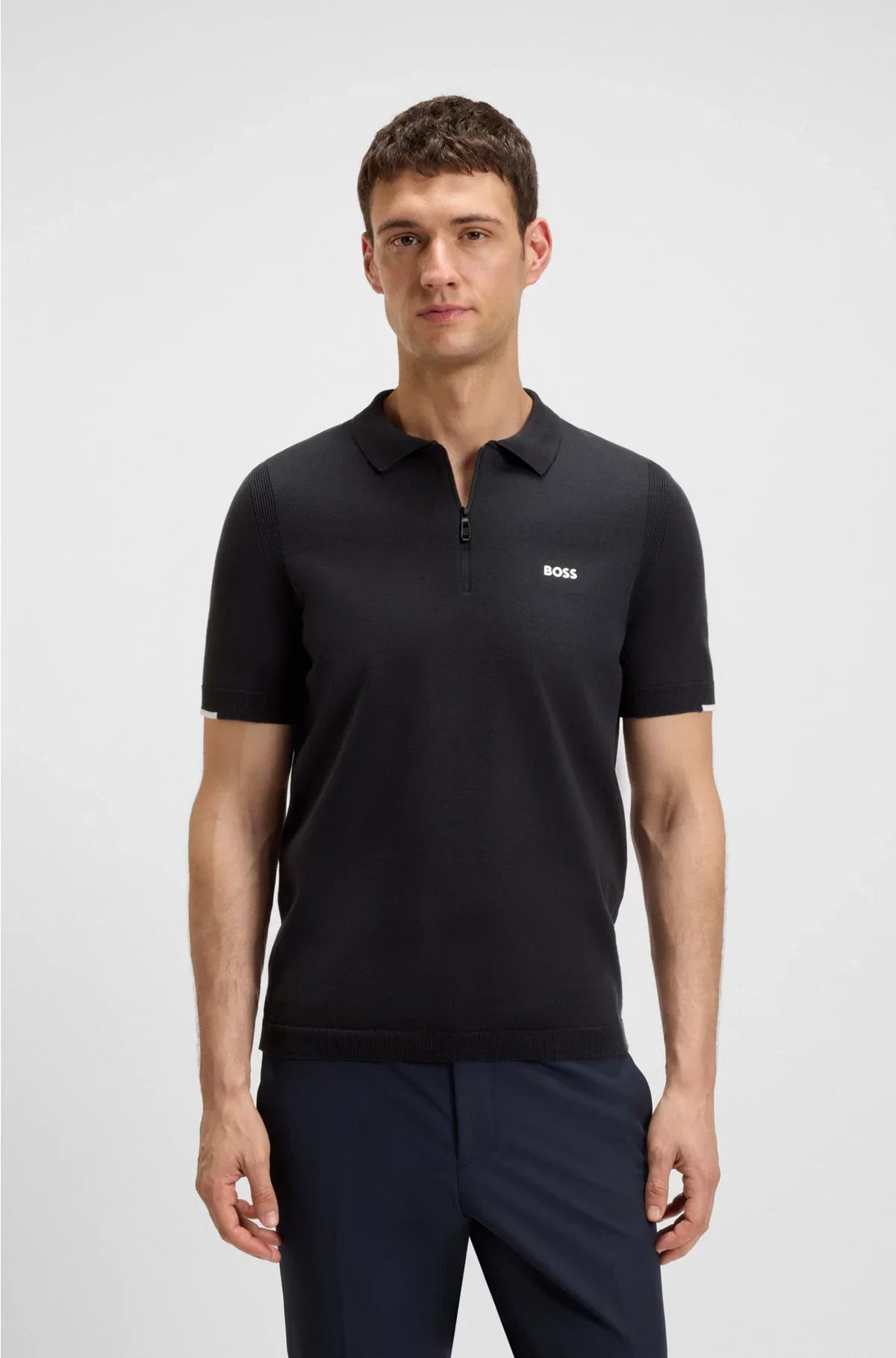 ZIP-NECK KNIT POLO SWEATER IN COTTON