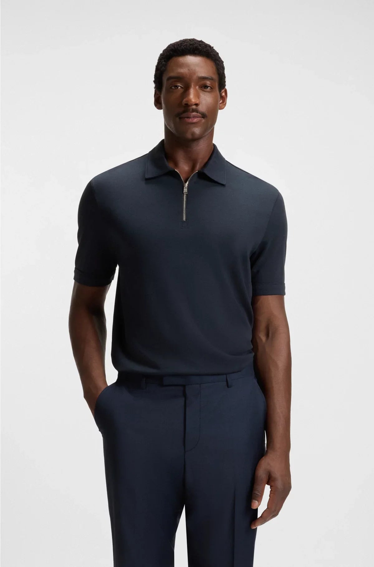 ZIP-NECK POLO SHIRT WITH PIQUE WEAVE