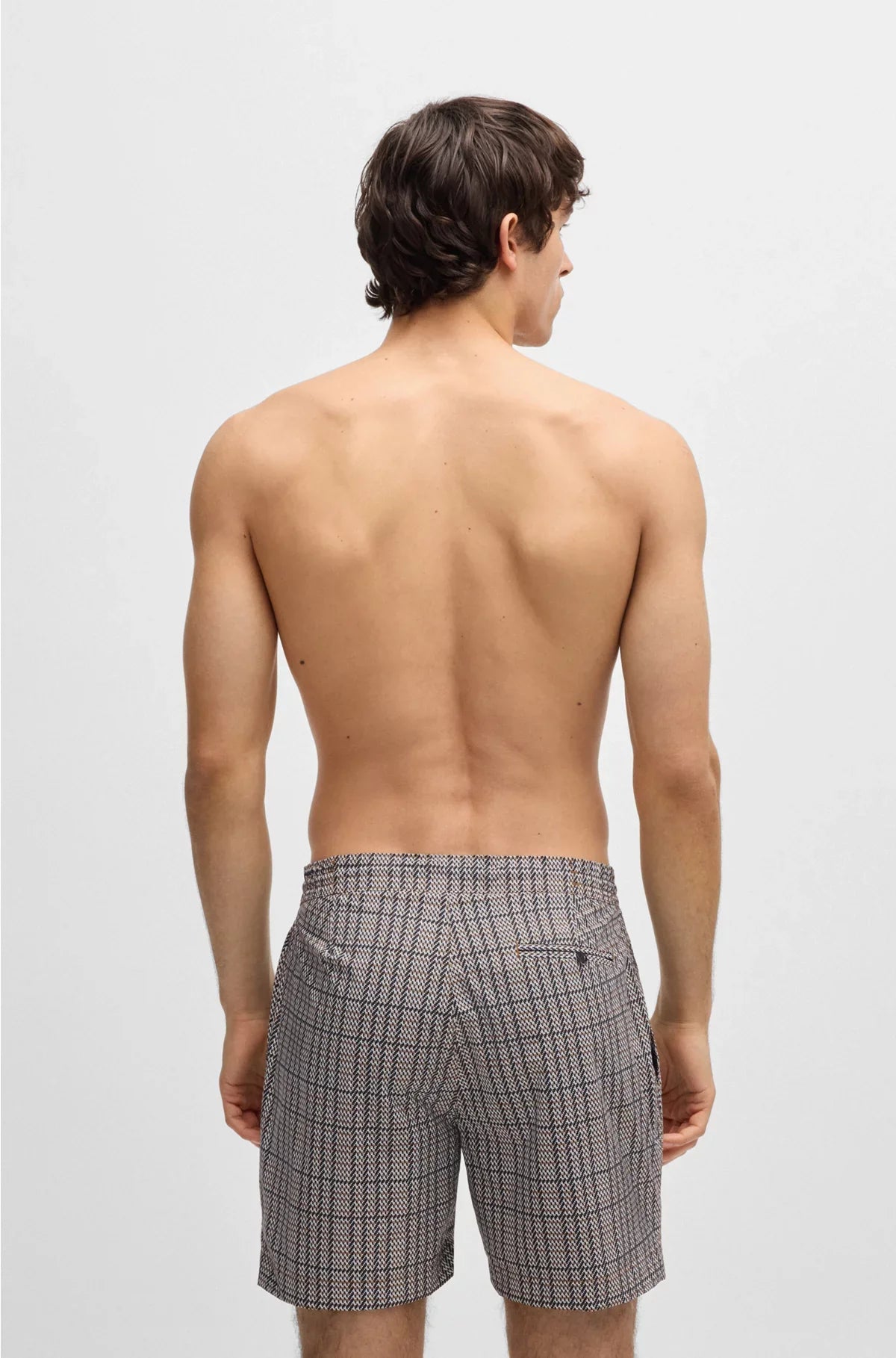 MICRO-PRINT SWIM SHORTS WITH LOGO BADGE