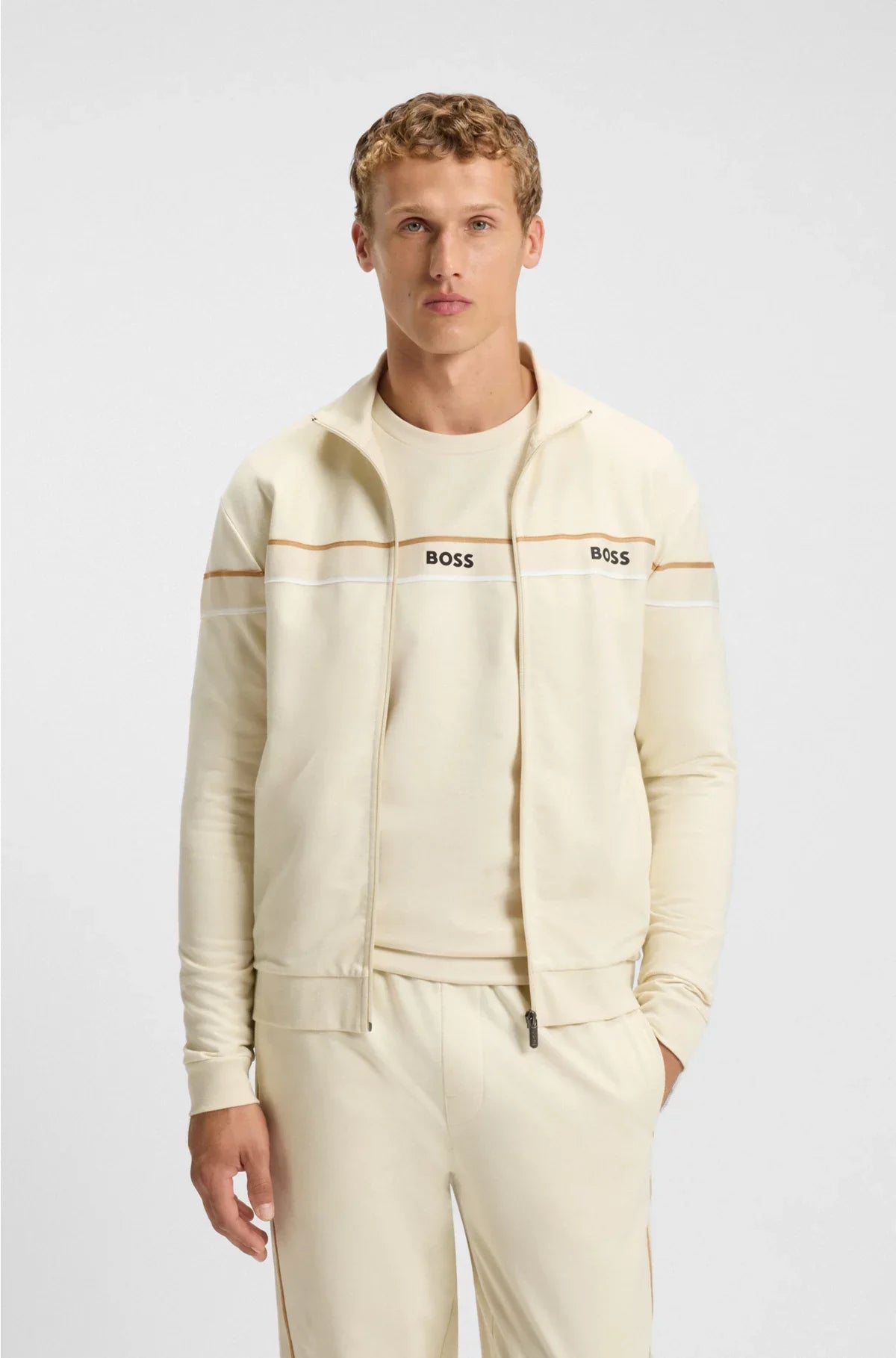 ZIP-UP JACKET IN COTTON TERRY WITH TAPE TRIMS
