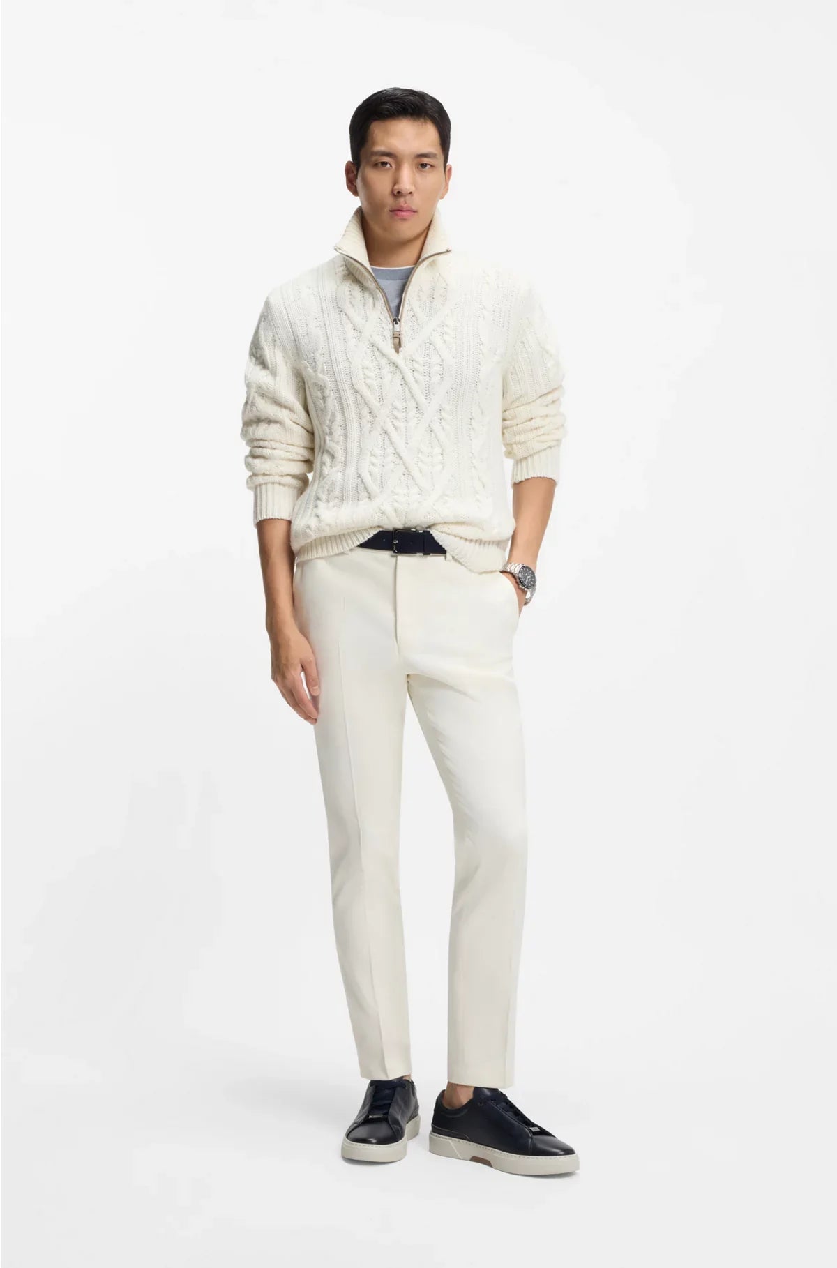ZIP-NECK SWEATER IN VIRGIN WOOL AND CASHMERE