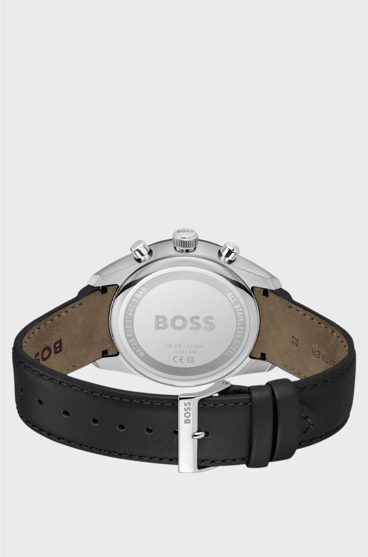 BLACK-DIAL CHRONOGRAPH WATCH WITH LEATHER STRAP