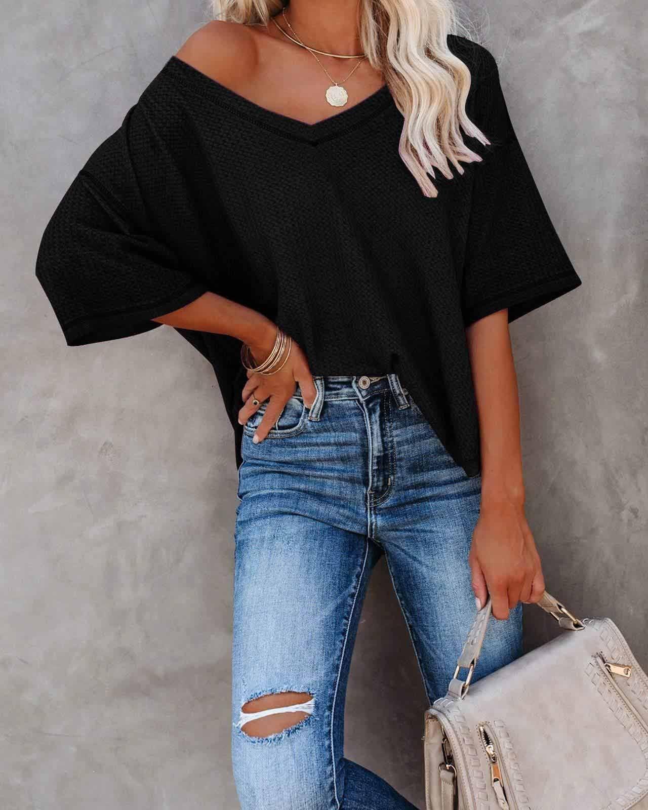 Stunncal V-Neck Dolman Sleeve Top