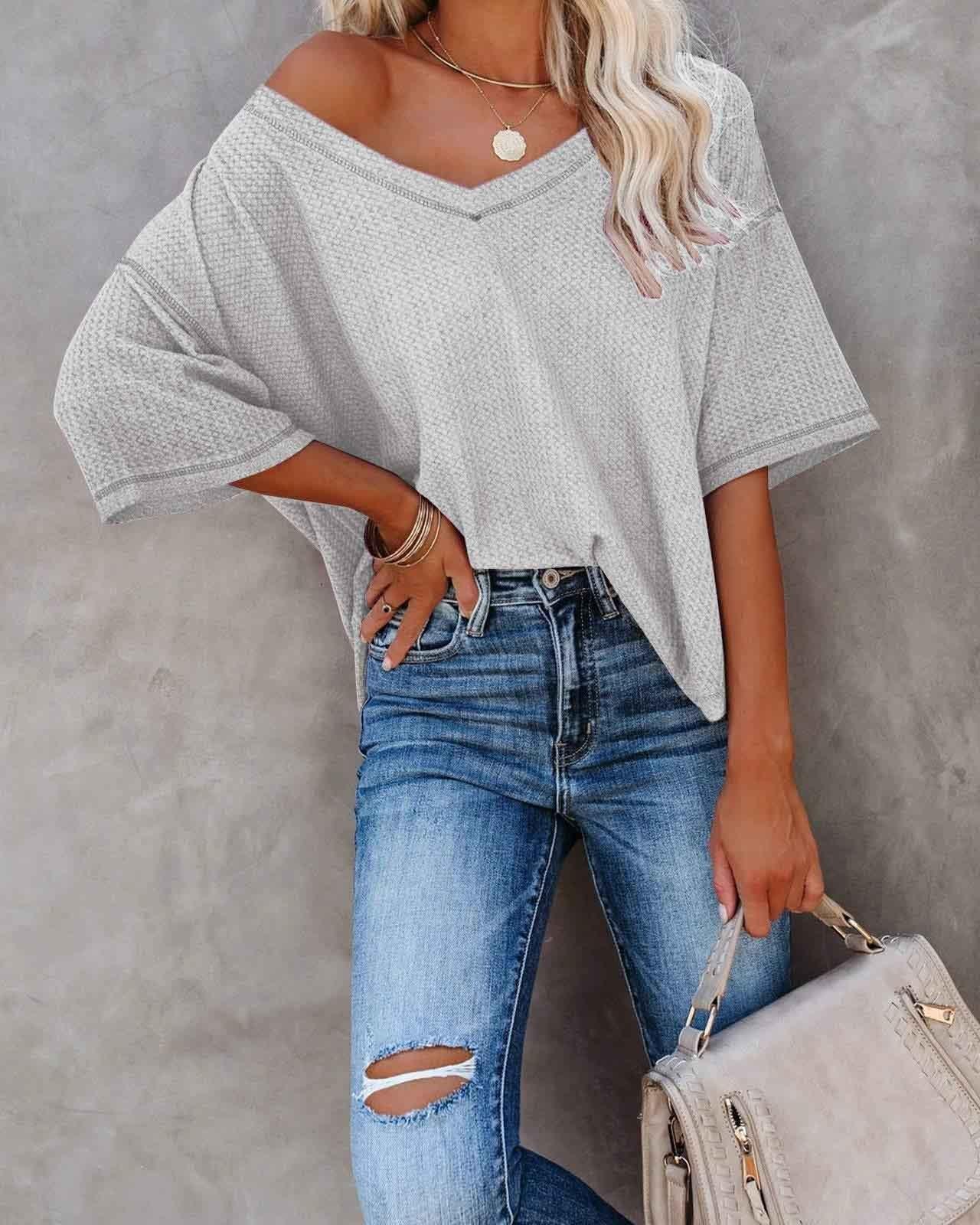 Stunncal V-Neck Dolman Sleeve Top