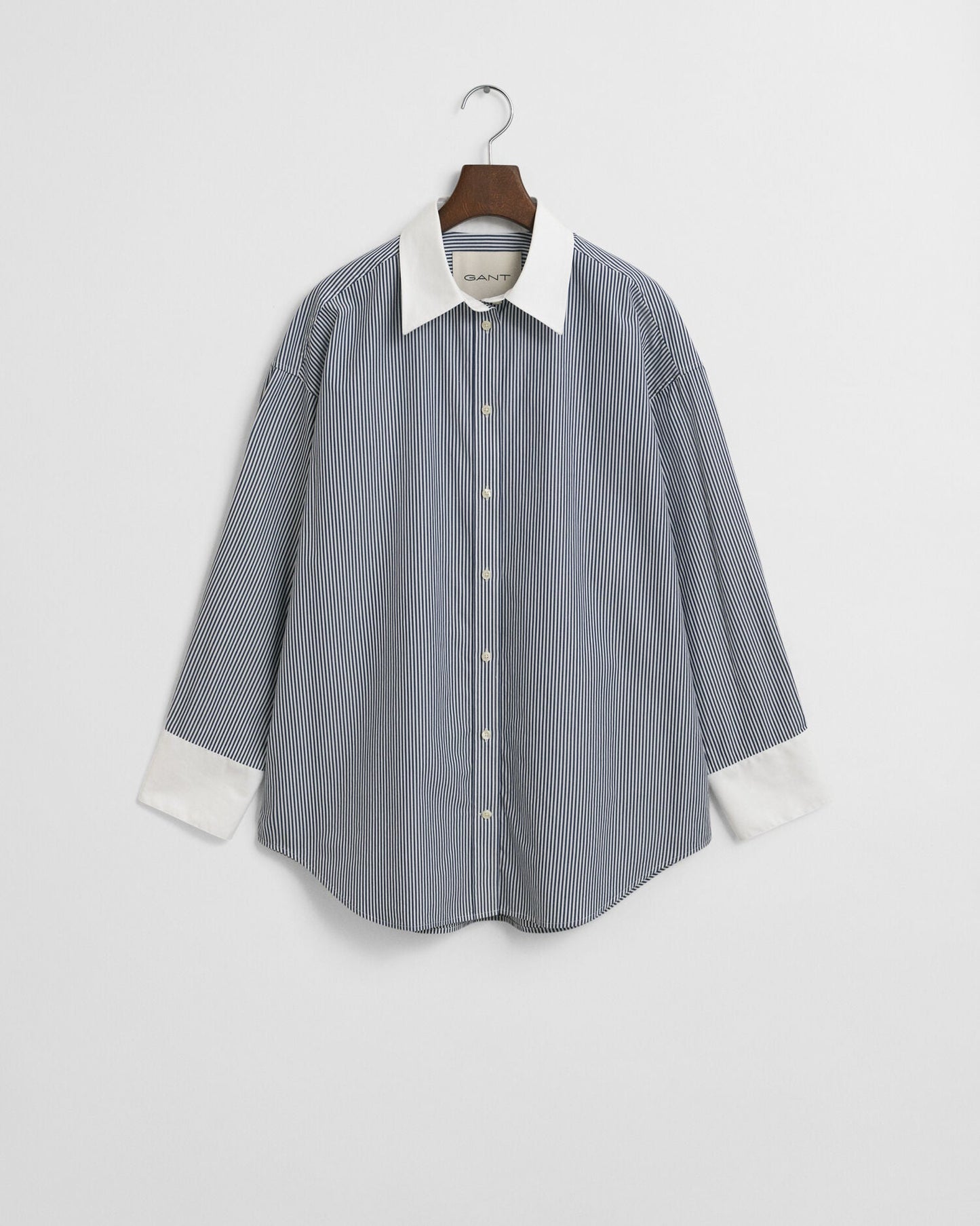 Oversized Contrast Collar Striped Shirt