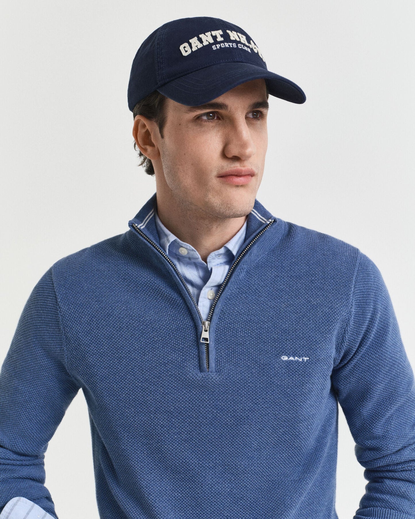 Cotton Pique Half-Zip Sweater