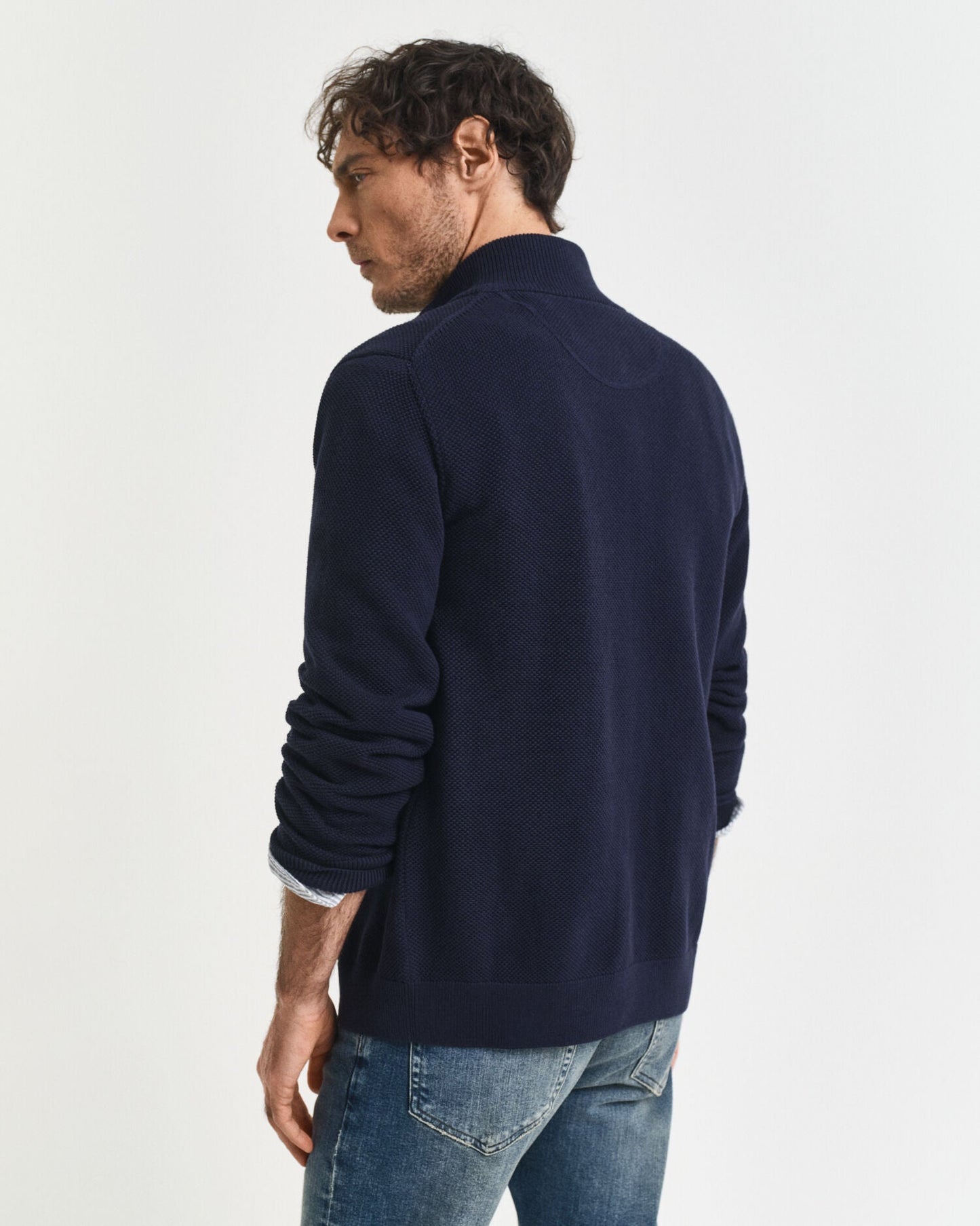 Cotton Pique Zip Cardigan