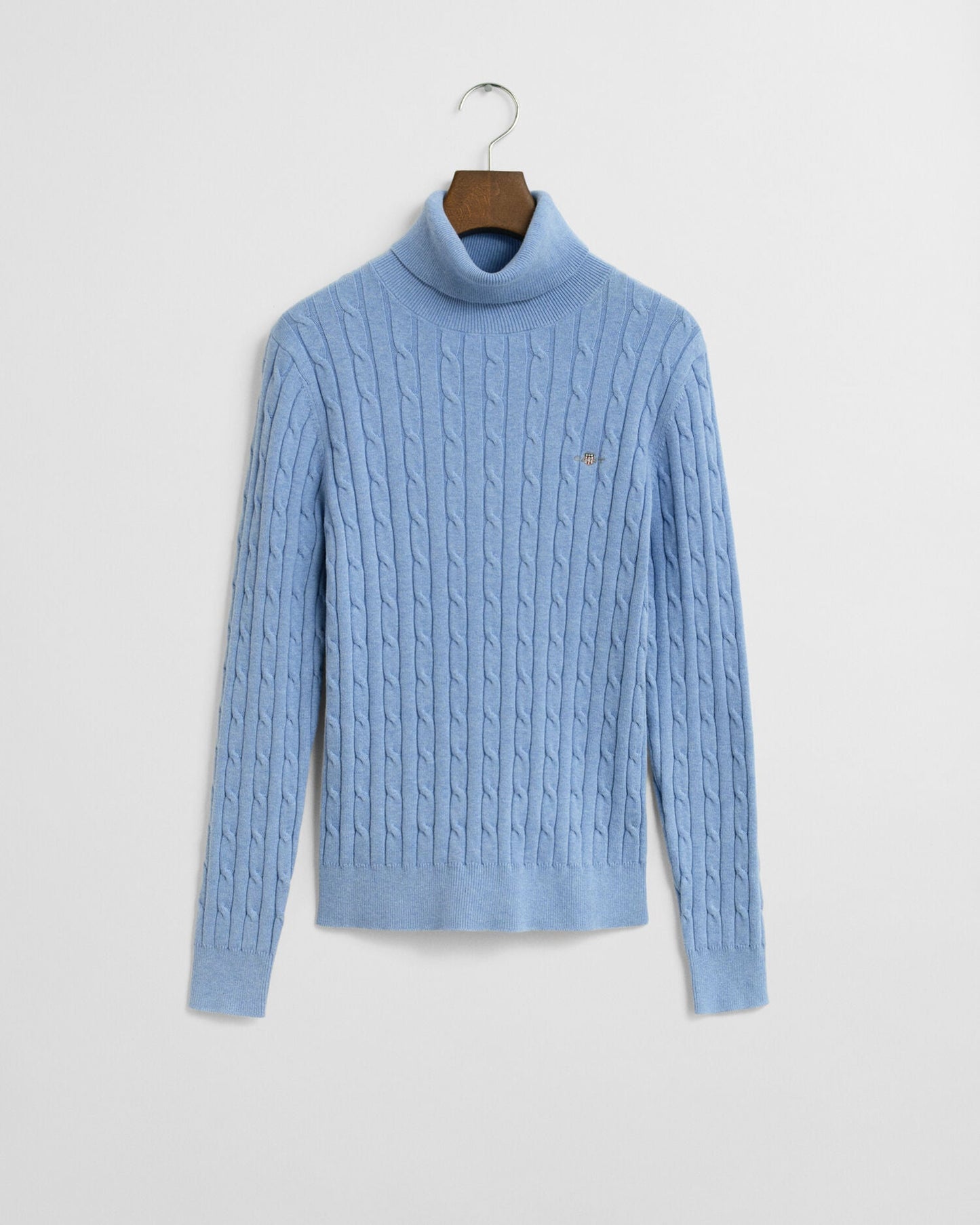 Stretch Cotton Cable Knit Turtleneck Sweater