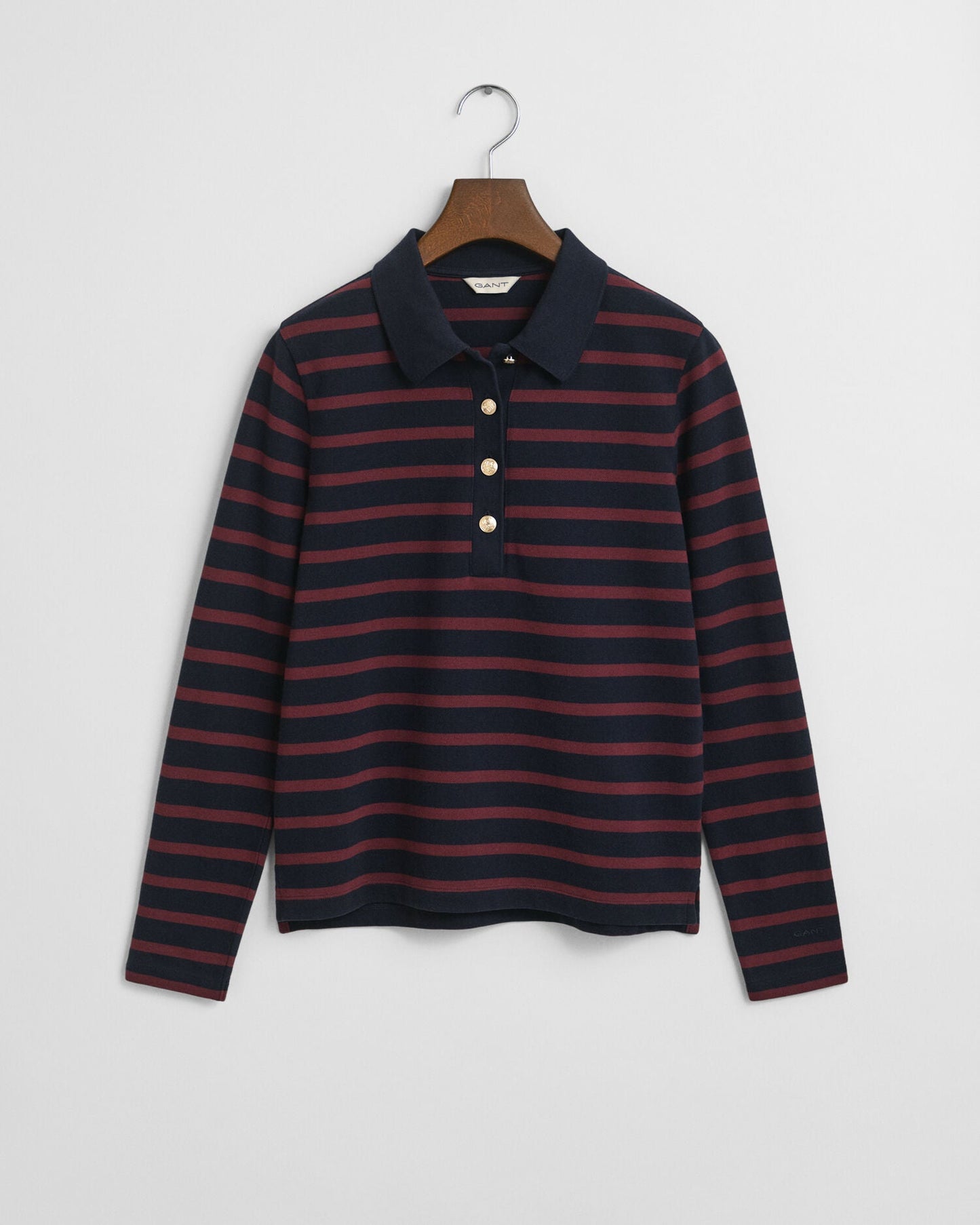 Breton Striped Long Sleeve Pique Polo Shirt