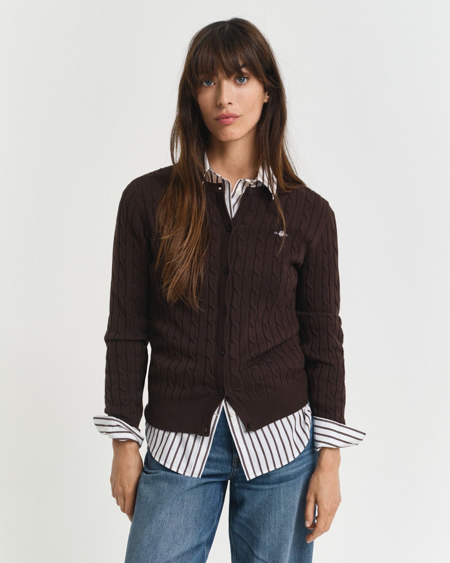 Stretch Cotton Cable Knit Cardigan