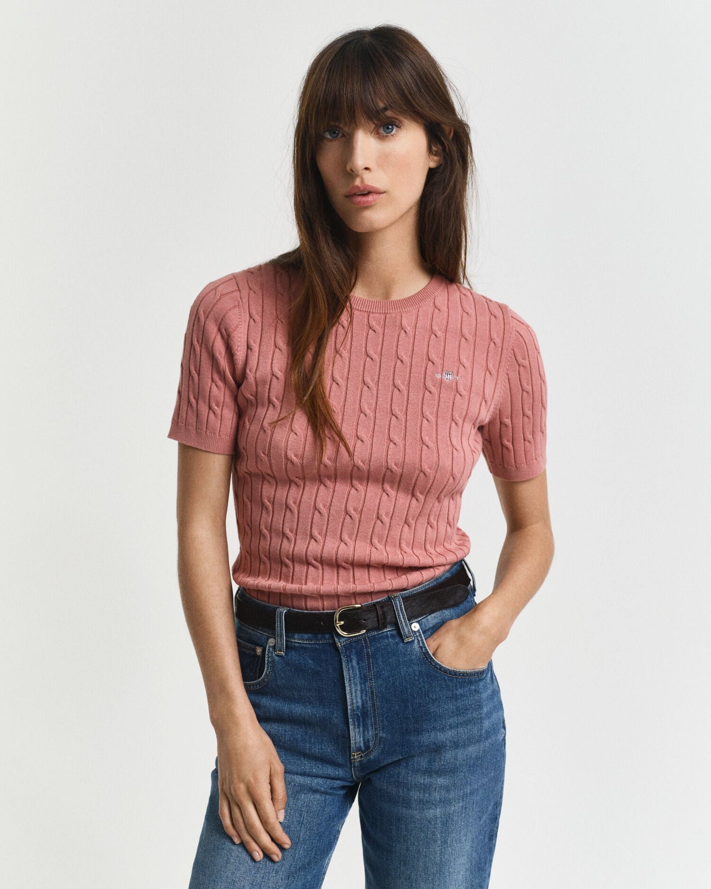 Stretch Cotton Cable Knit Sweater