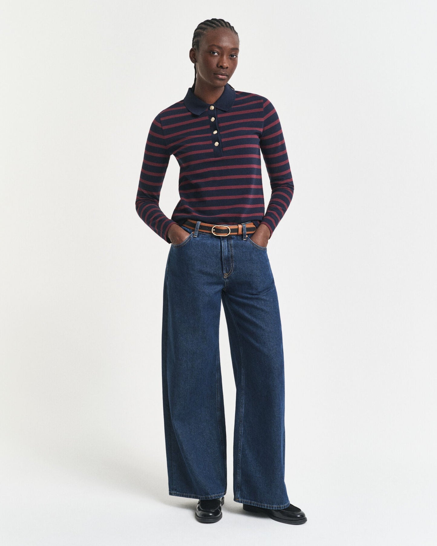 Breton Striped Long Sleeve Pique Polo Shirt