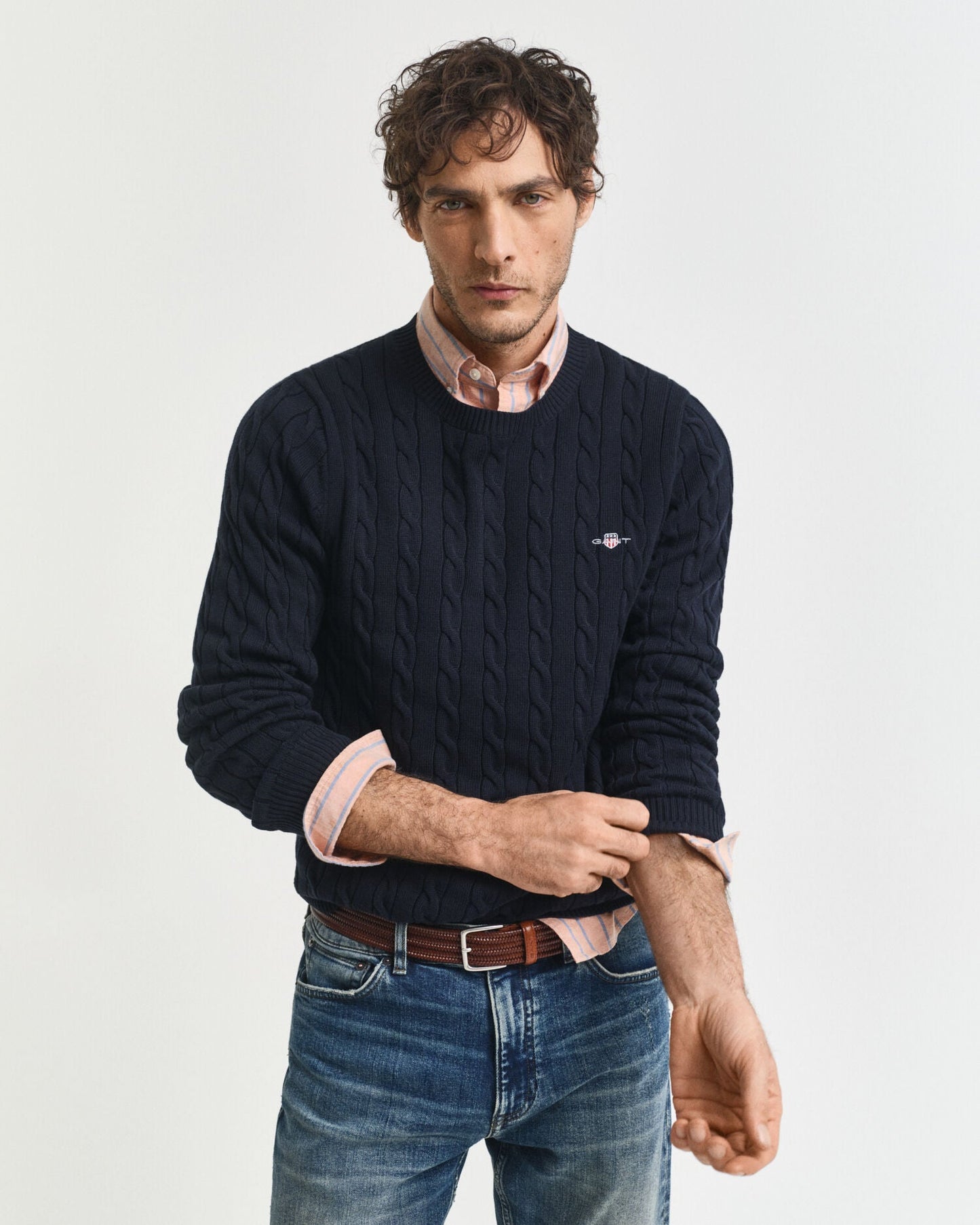 Cotton Cable Knit Crew Neck Sweater